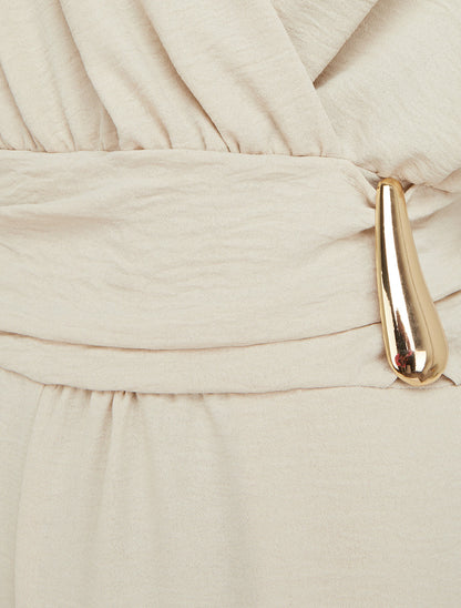 Combinaison ample à col cache-coeur effet drapé - Beige - 3