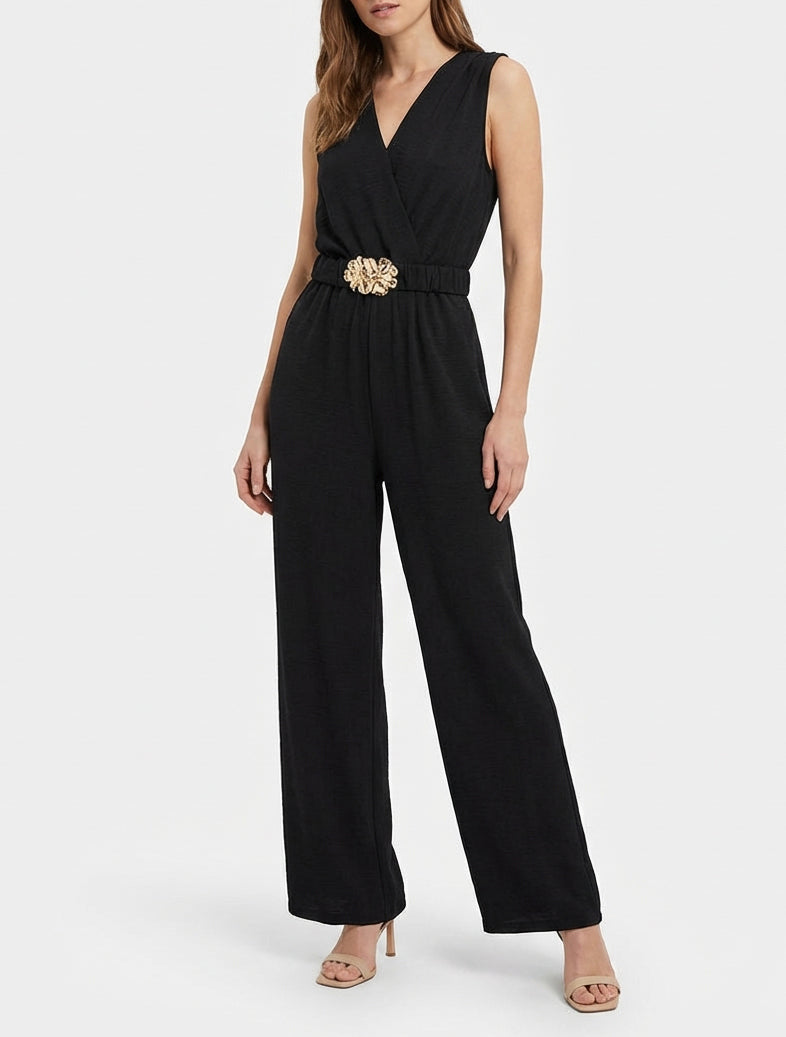 Ärmelloser Overall mit Gürtel - Schwarz