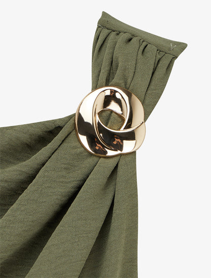 Combinaison unie à empiècement bijou - Kaki - 3