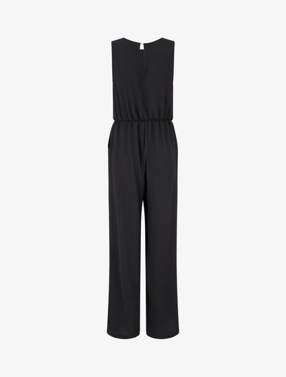 Combinaison unie à empiècement bijou - Noir - 2