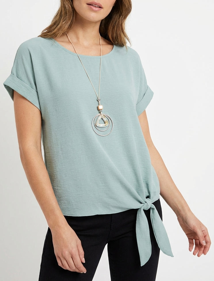 Kurzarm-Top zum Binden - Wassergrün