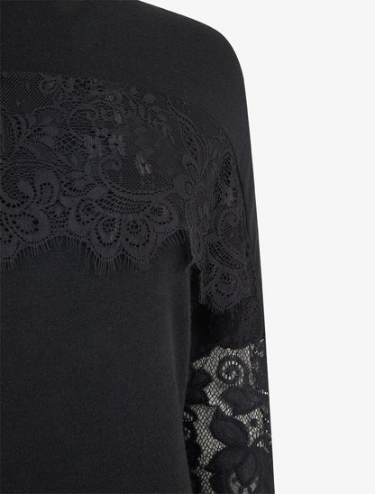 Pull fin dolman à bande dentelle - Noir - 3