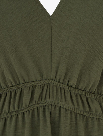 Robe longue évasée à bretelles perlées - Kaki - 3