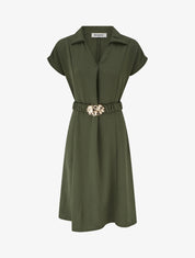 Robe fluide unie ceinturée - Kaki - 1