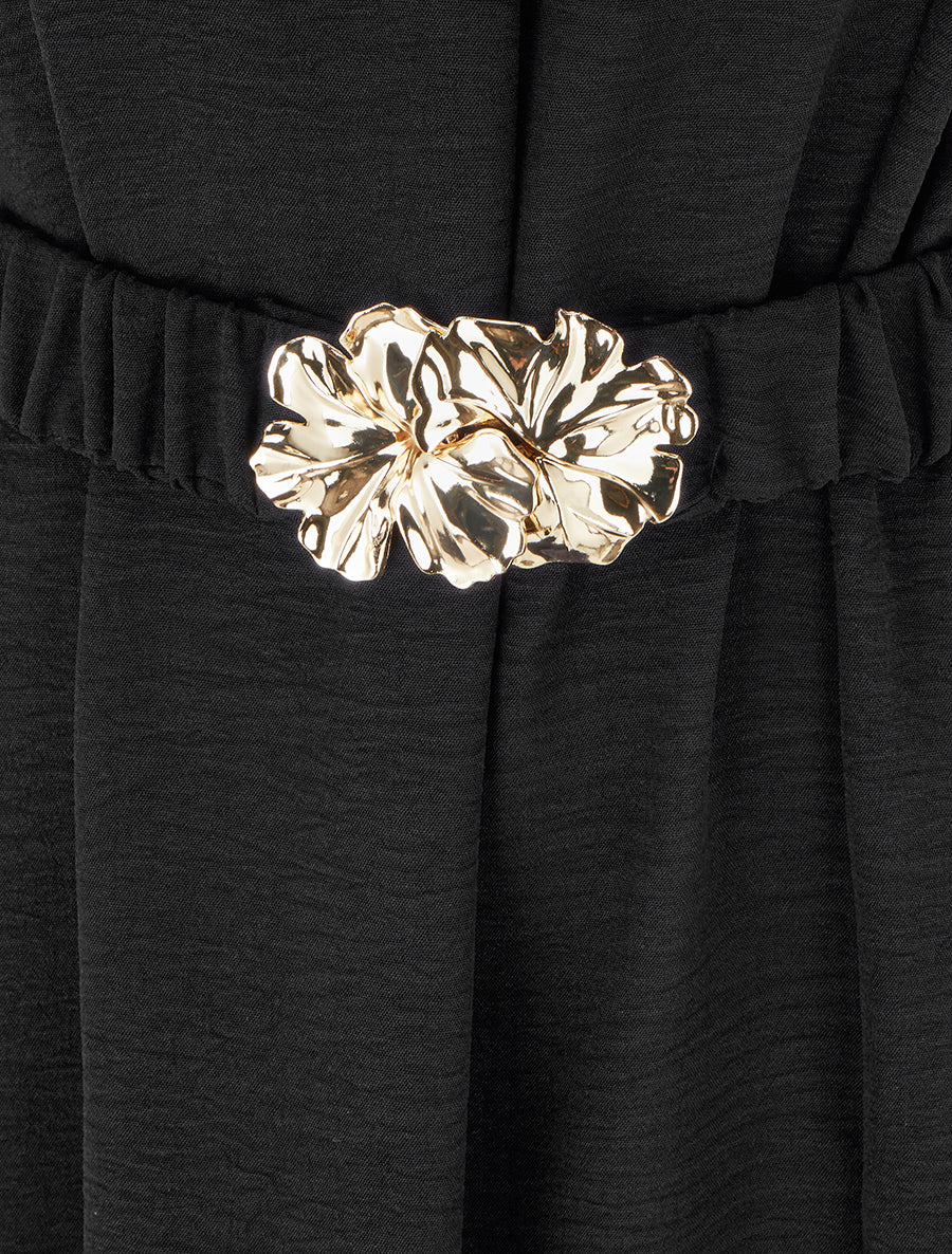 Robe fluide unie ceinturée - Noir - 3