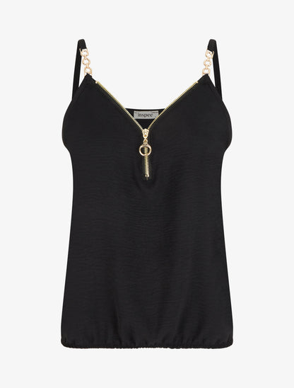 Caraco uni à col V zippé - Noir - 1