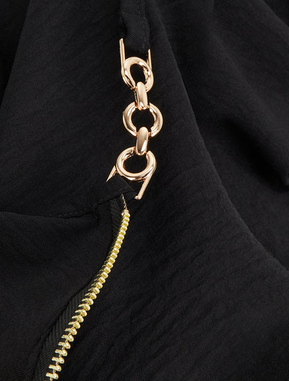 Caraco uni à col V zippé - Noir - 3