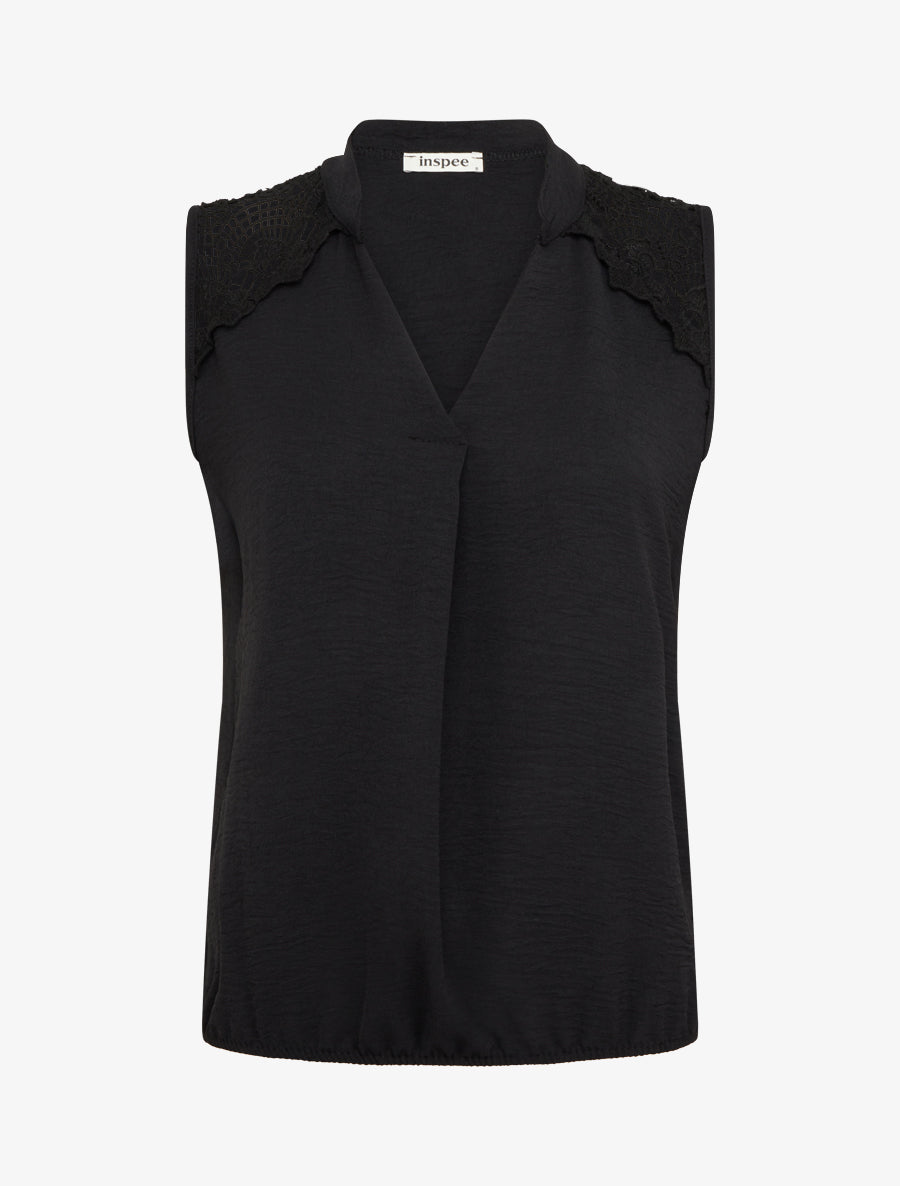 Top sans manches à détail brodé - Noir - 1