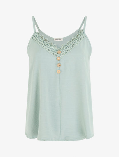 Caraco à boutons décoratifs et broderie - Vert d&