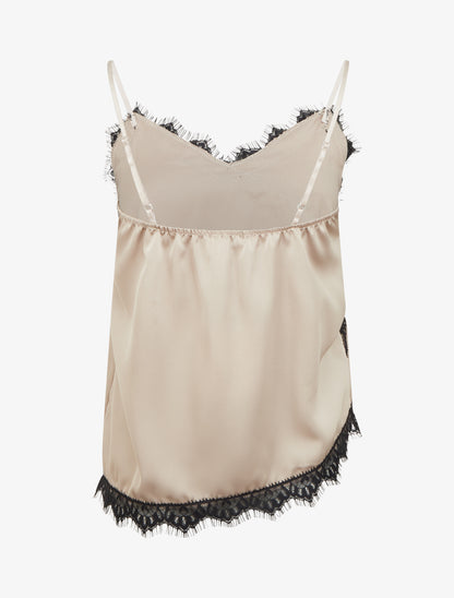 Caraco satiné asymétrique à détail dentelle - Taupe - 2