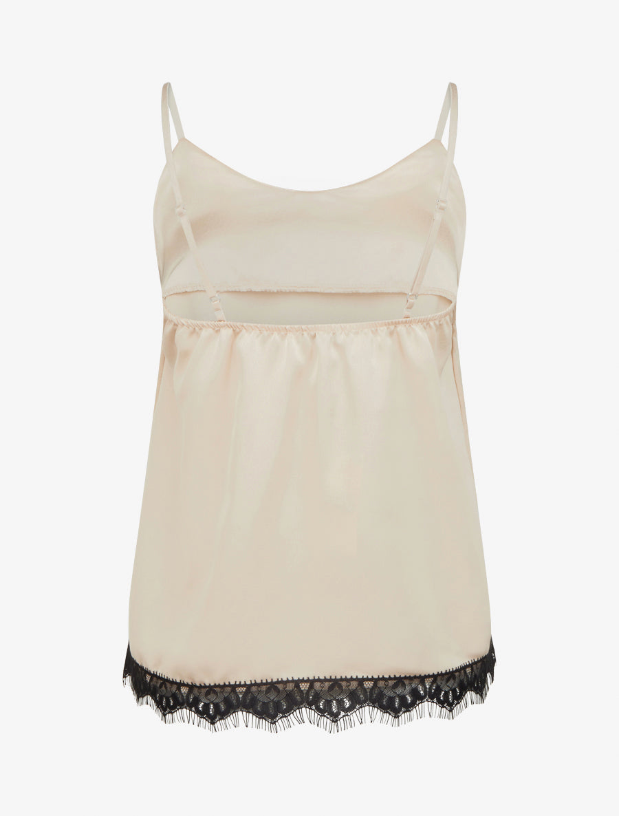 Caraco satiné à bord en dentelle - Beige - 2