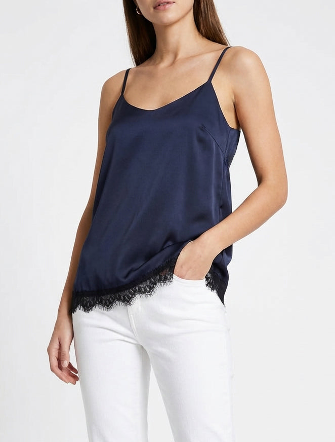 Satin-Camisole mit Spitzenbesatz - Marine