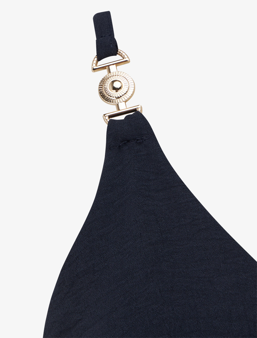 Robe évasée à bretelles bijoux - Marine - 3