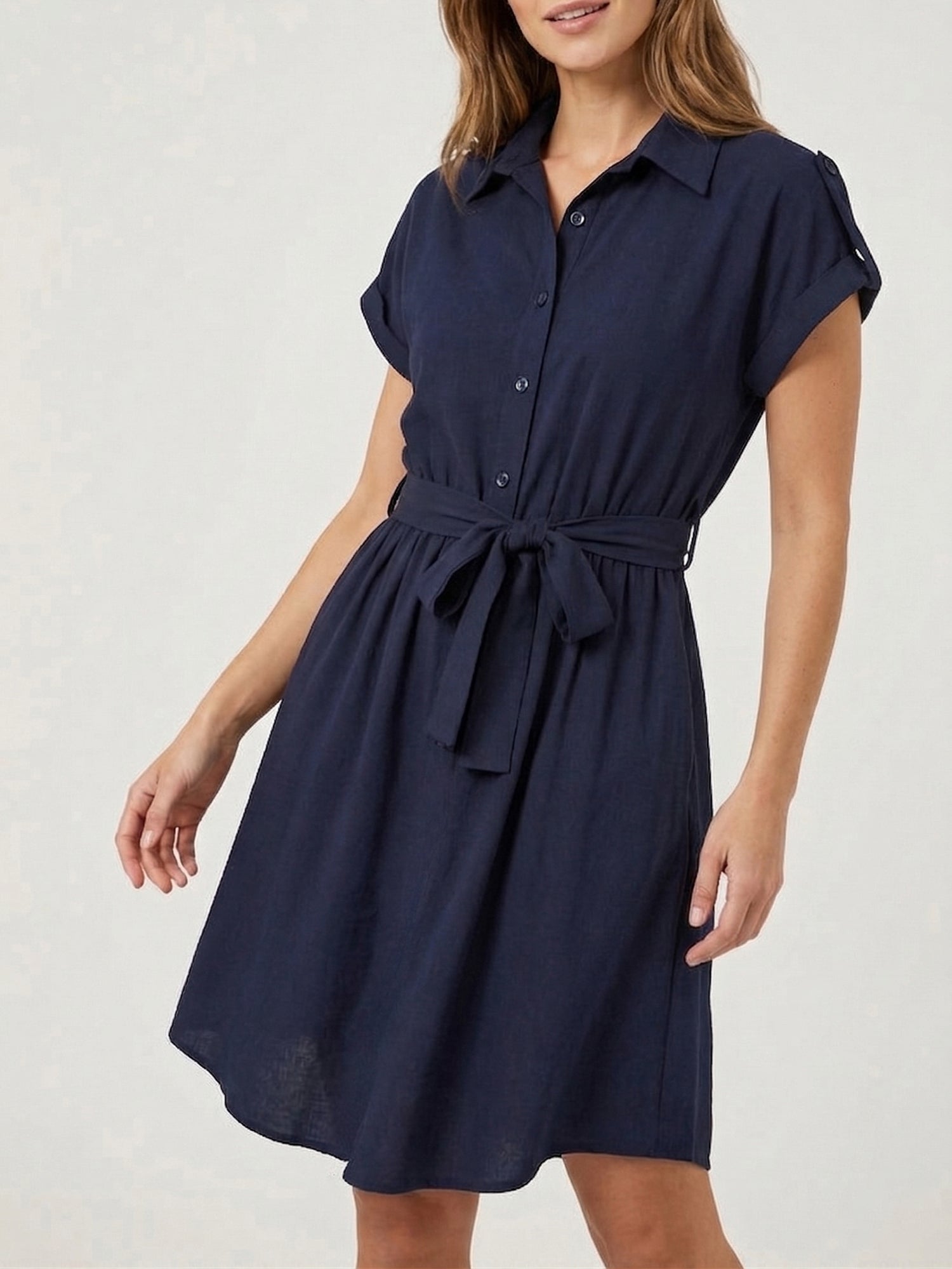 Kurzarm-Hemdkleid - Marine