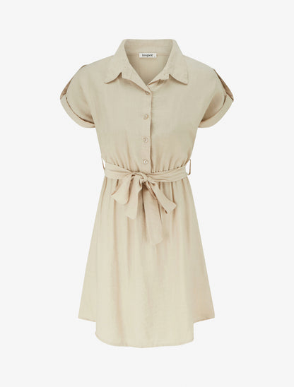 Robe chemise à manches courtes - Beige - 1