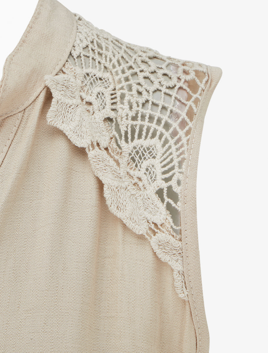 Robe mi-longue boutonnée sans manches - Beige - 3