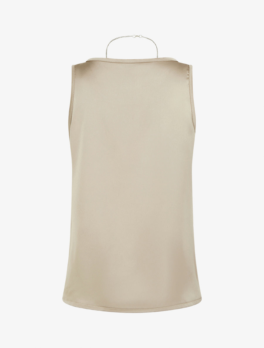 Top satiné sans manches à col bijou - Taupe - 2