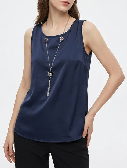 Ärmelloses Satin-Top mit Schmuckkragen - Marine