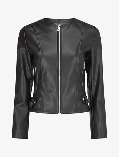 Veste moulante en simili - Noir - 1
