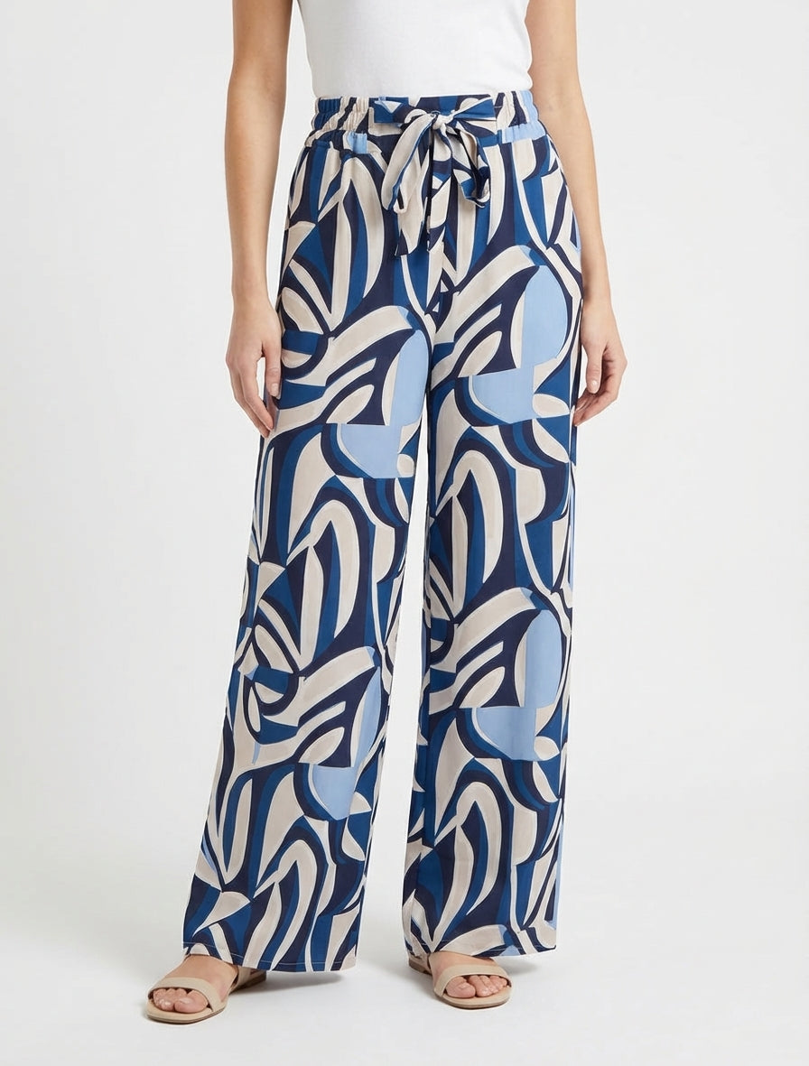 Weit geschnittene Hose mit grafischem Print. - Blau