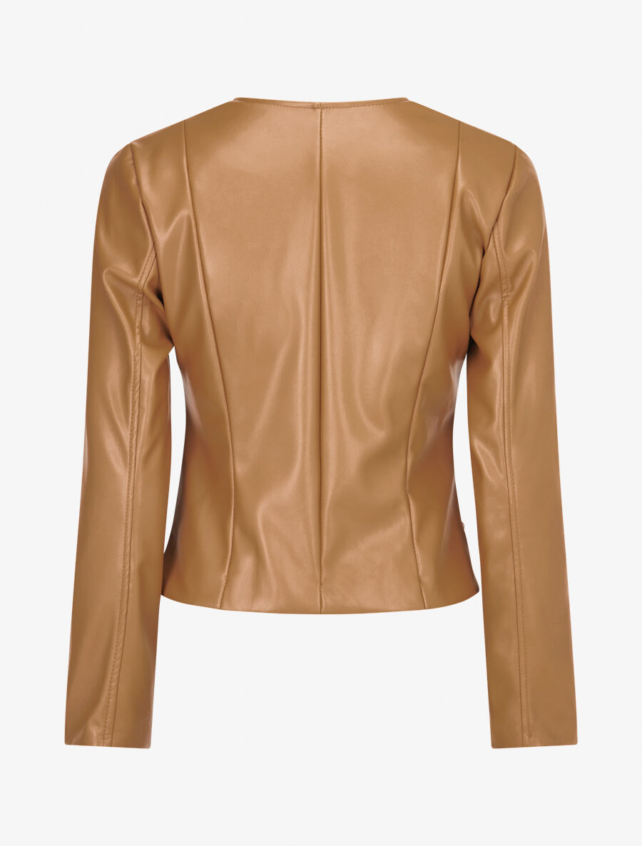 Veste moulante en simili - Beige foncé - 2