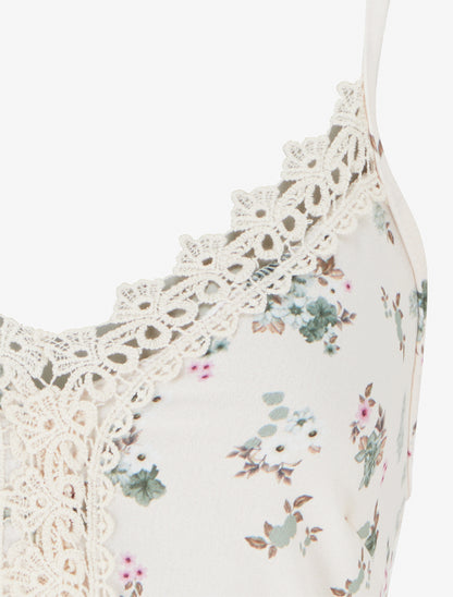 Robe longue imprimé petites fleurs à détail crochet - Kaki - 3
