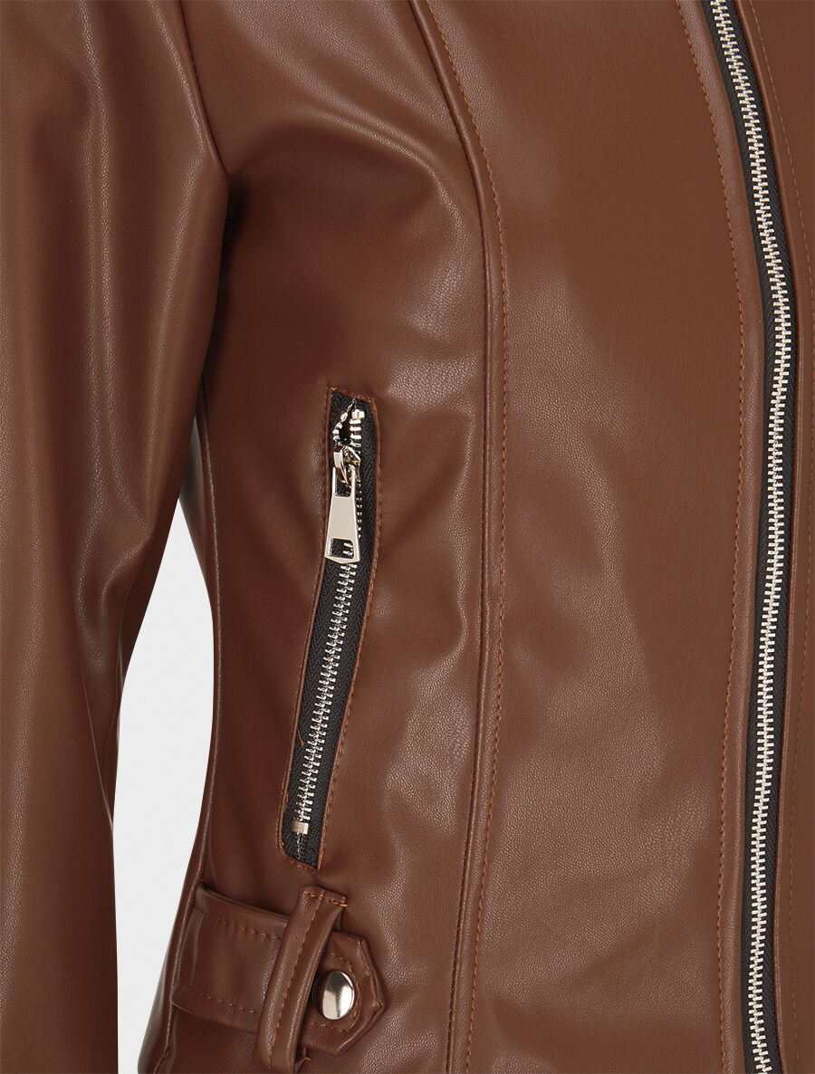 Veste moulante en simili - Marron - 3