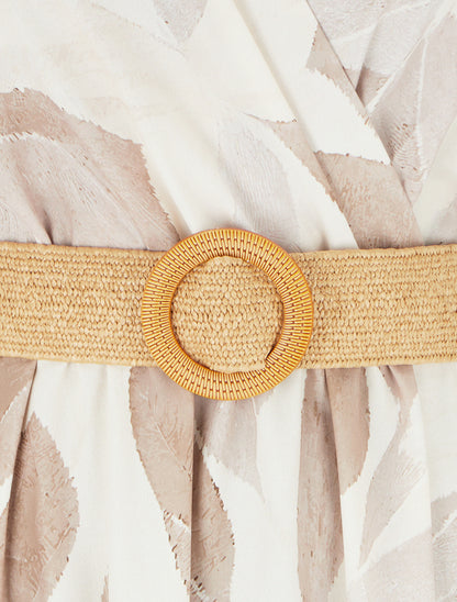 Robe imprimé feuilles à col cache-coeur - Beige - 3