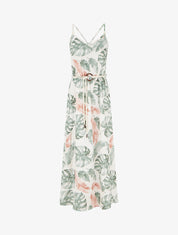 Robe longue imprimé feuillage à taille élastiquée - Kaki - 1