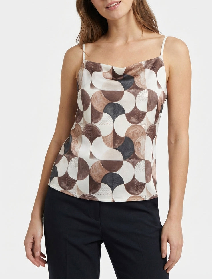 Bedrucktes Retro-Satin-Caraco - Braun