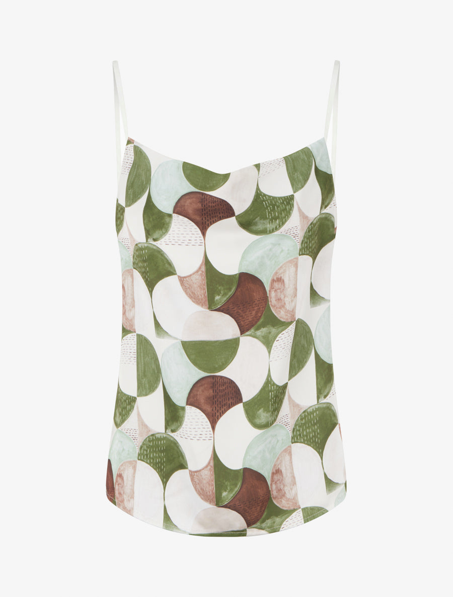 Caraco satiné imprimé rétro - Kaki - 1