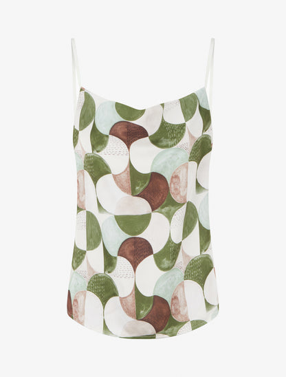 Caraco satiné imprimé rétro - Kaki - 1