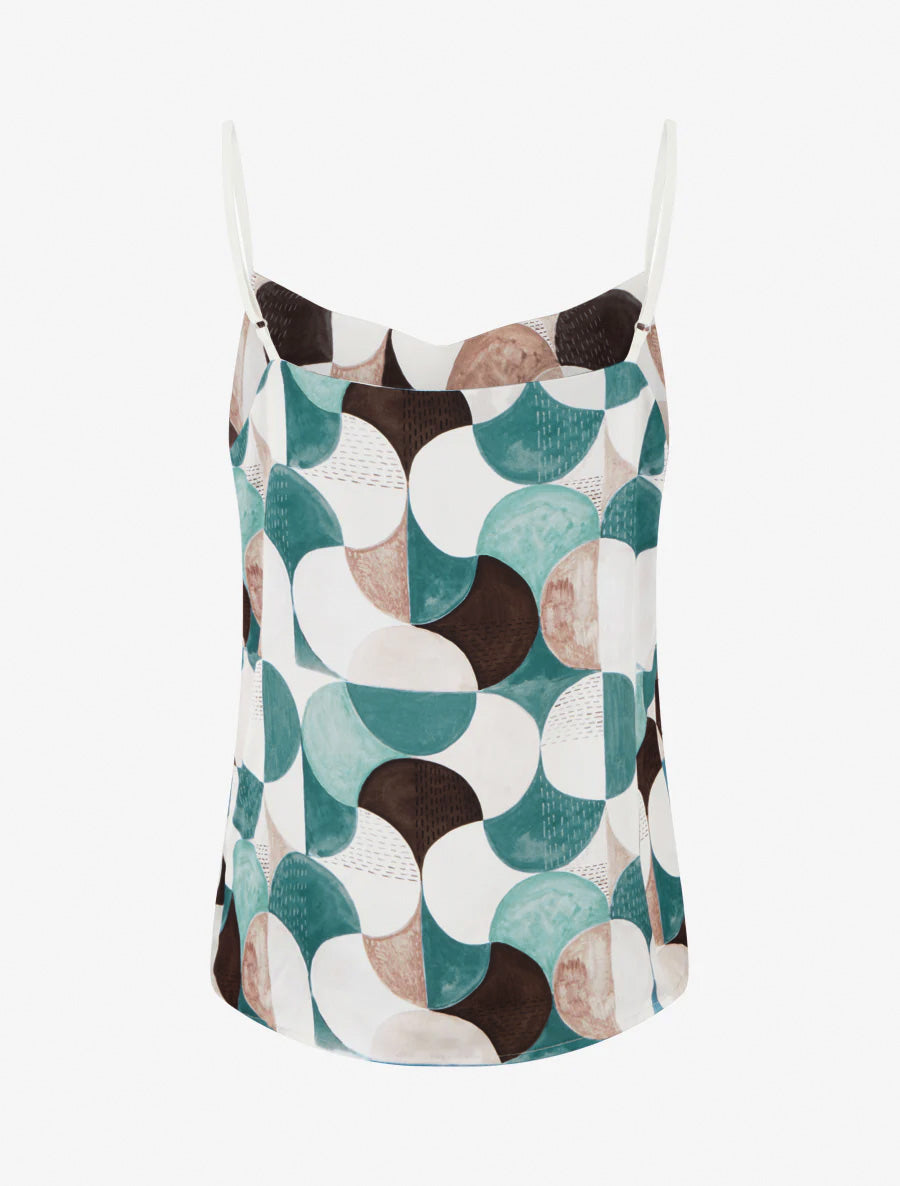 Bedrucktes Retro-Satin-Caraco - Entenblau