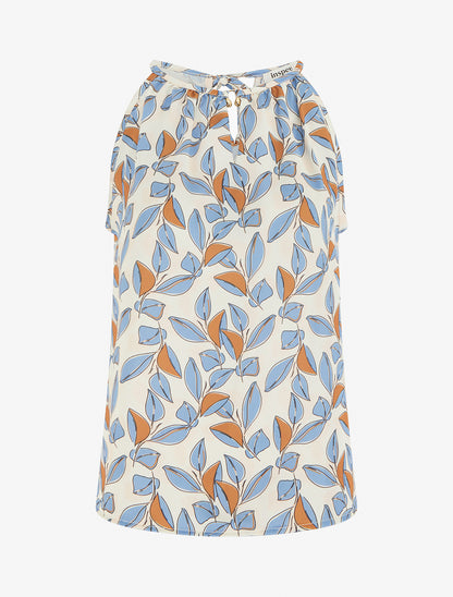 Top satiné sans manches imprimé feuilles - Bleu ciel - 1