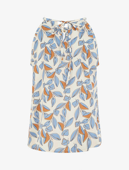 Top satiné sans manches imprimé feuilles - Bleu ciel - 2