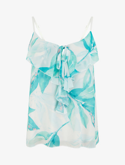 Caraco à col V volanté imprimé floral - Turquoise - 1