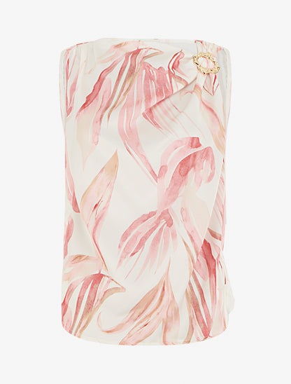 Top satiné imprimé feuilles et bretelle à bijou - Rose - 1