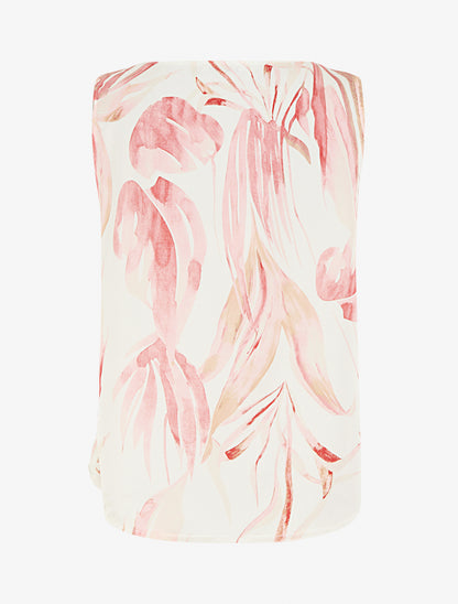 Top satiné imprimé feuilles et bretelle à bijou - Rose - 2