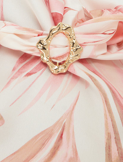 Top satiné imprimé feuilles et bretelle à bijou - Rose - 3