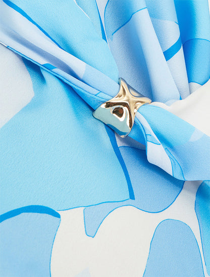 Top satiné imprimé abstrait à bijou - Bleu ciel - 3