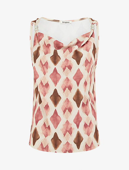 Top imprimé graphique à bretelles perlées - Vieux rose - 1