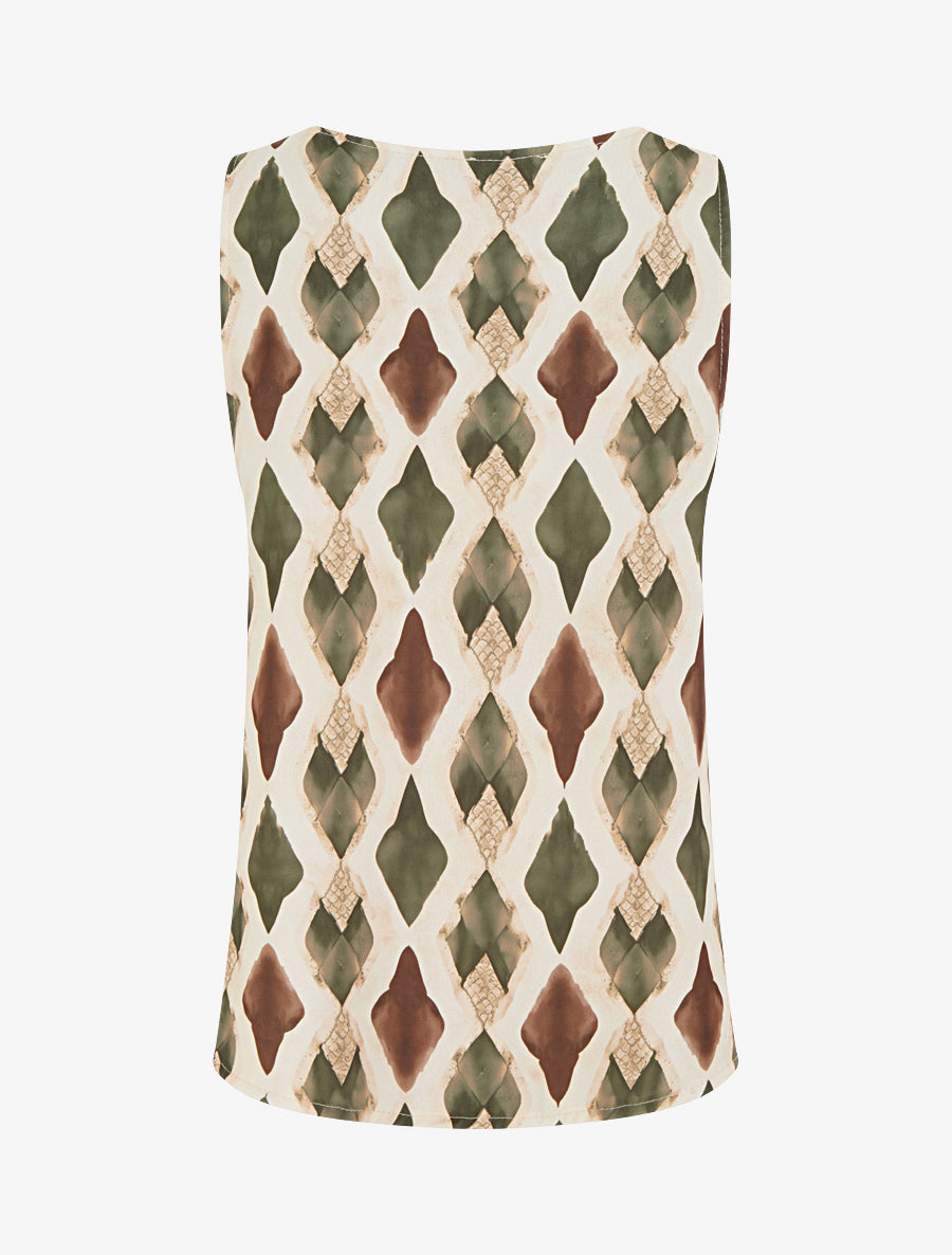 Top imprimé graphique à bretelles perlées - Kaki - 2