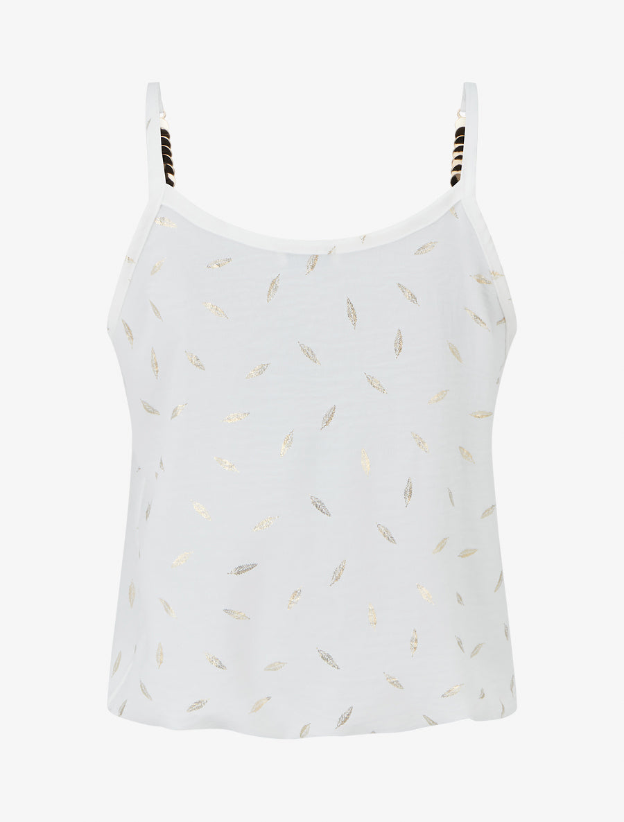 Débardeur à bretelles bijoux et imprimé plume - Blanc - 2