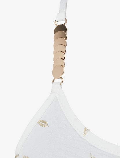 Débardeur à bretelles bijoux et imprimé plume - Blanc - 3
