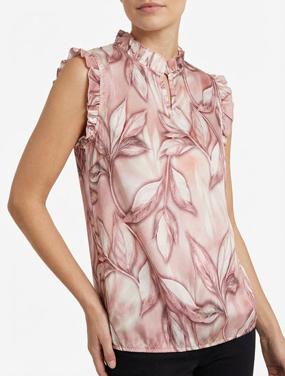 Top aus satin mit blätterdruck - Altrosa