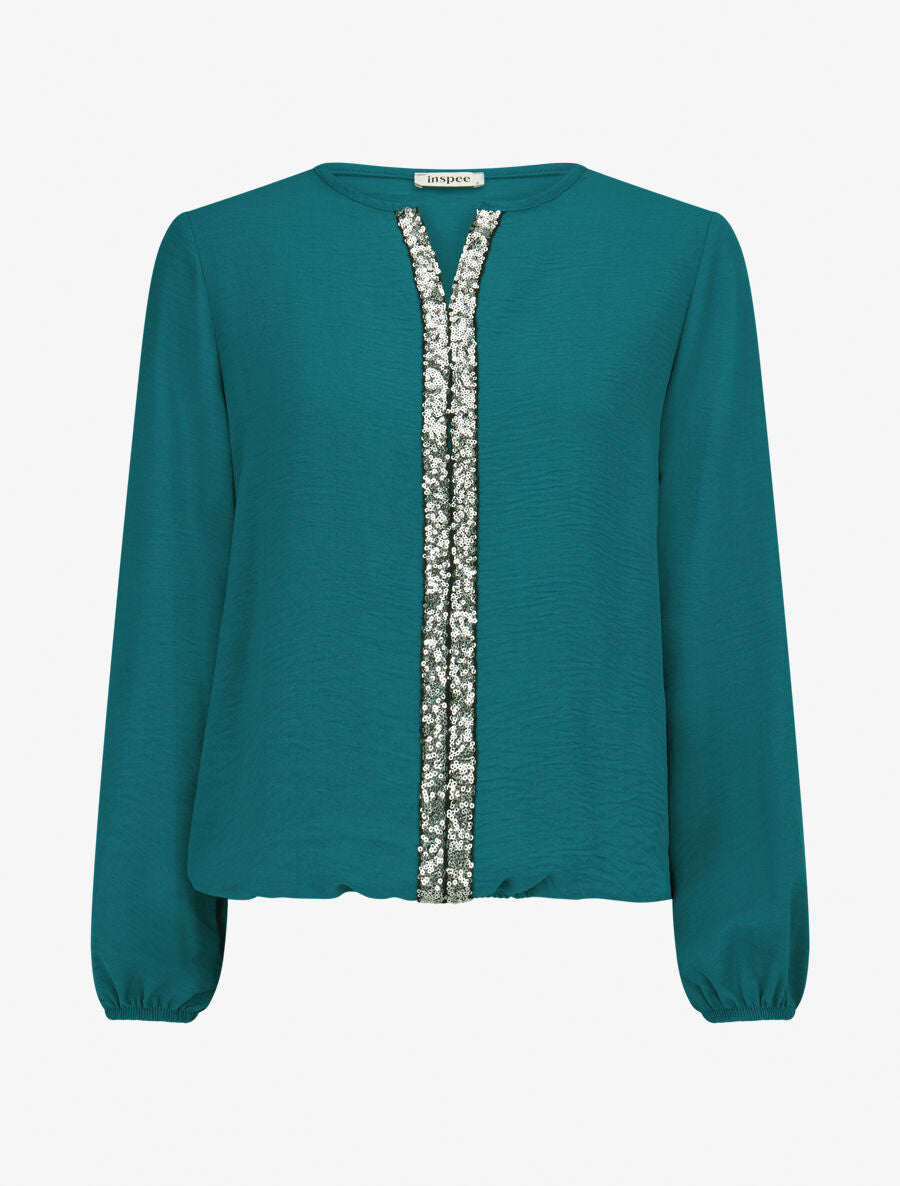 Blouse fluide à bande en sequins - Bleu canard - 3