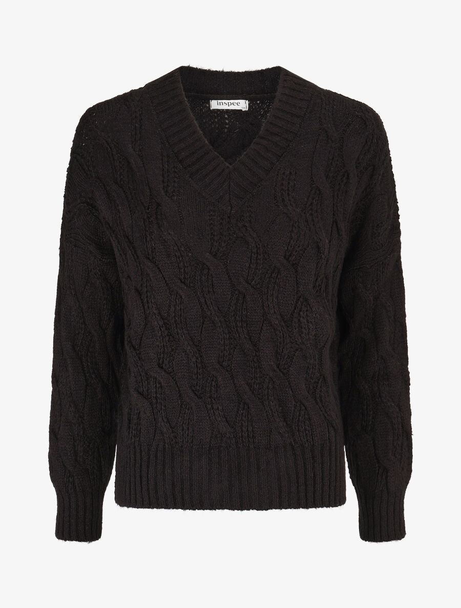 Pull en maille torsadée - Noir - 1