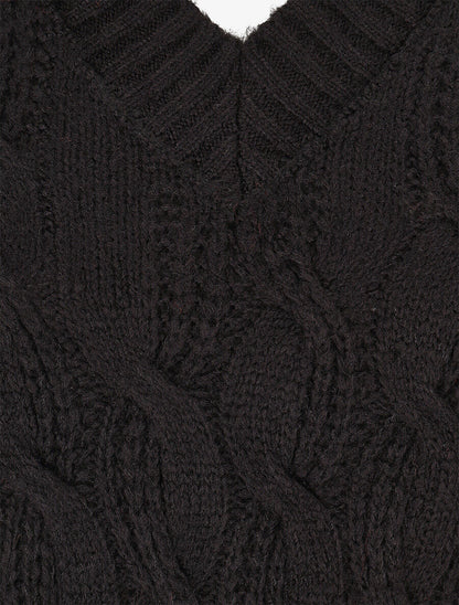 Pull en maille torsadée - Noir - 3
