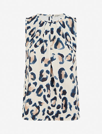 Top boule sans manches à imprimé léopard - Marine - 1