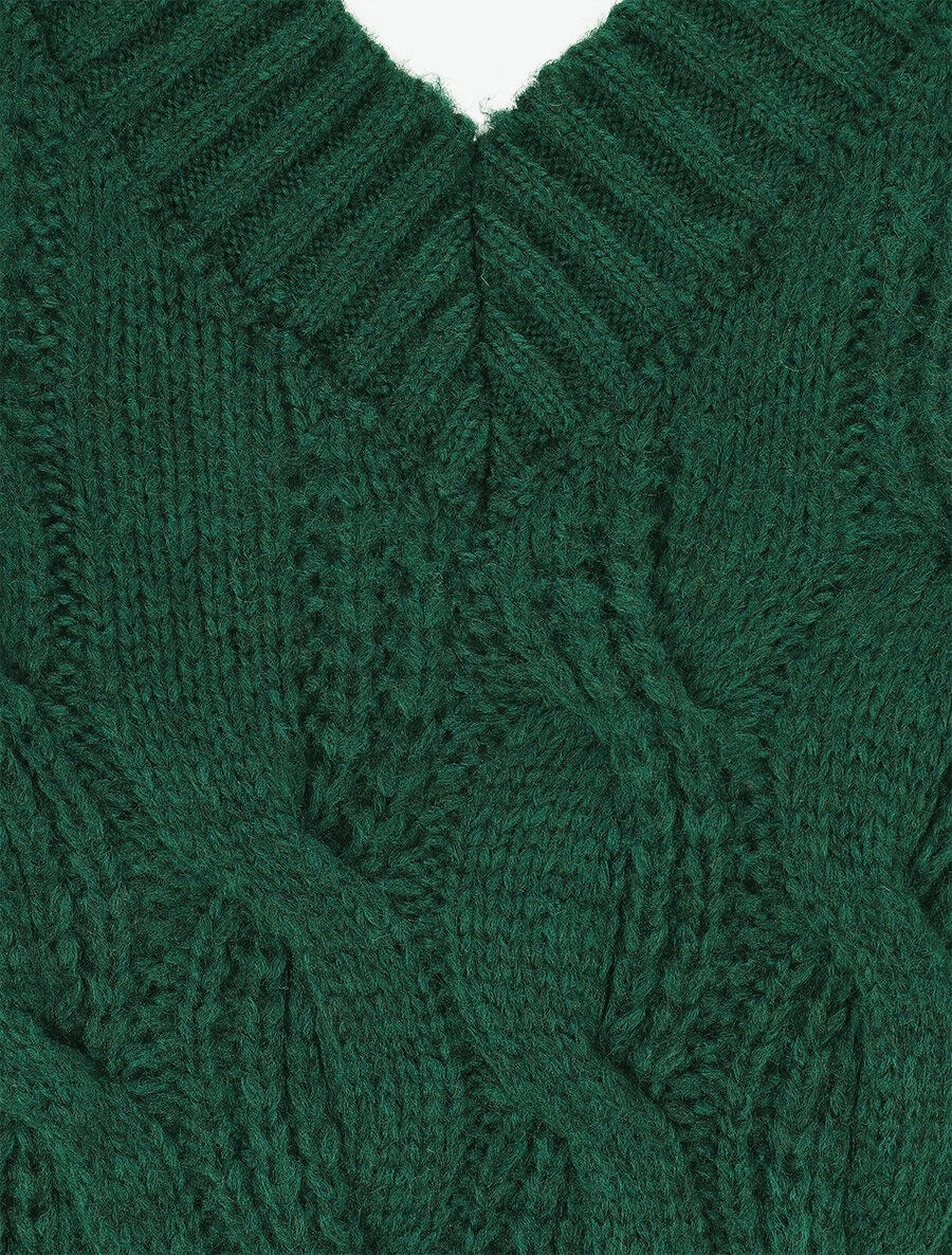 Pull en maille torsadée - Vert sapin - 3